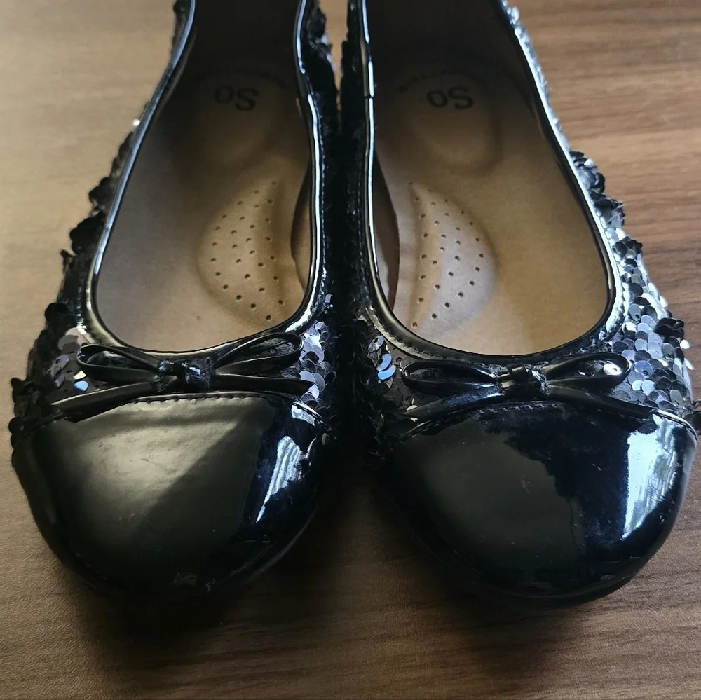 SO Memory Foam Black Sequin Flats Size Girls 3